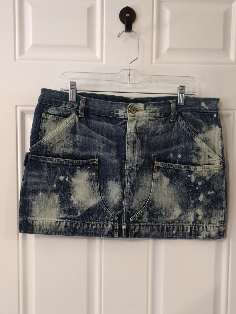 Ralph Lauren Bleach-Splatter Dark Blue Denim Mini Skirt